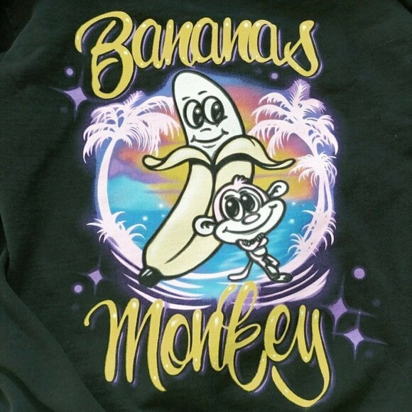 Bananas Monkey Pullover Hoodie Unisex Small Black Airbrush Graphic Streetwear - Picture 6 of 8